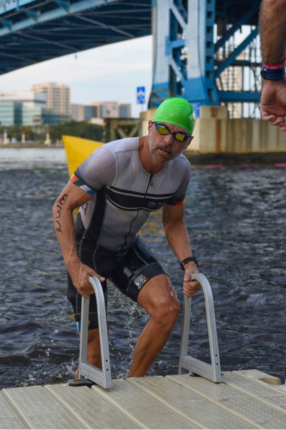 Jamie McLaughlin exiting the swim at a Jacksonville triathlon